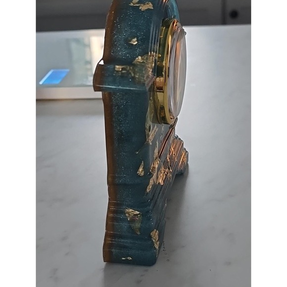 Handmade Resin Desk Clock Decoration Gift Blue With Gold Leaf 728 - Picture 6 of 8